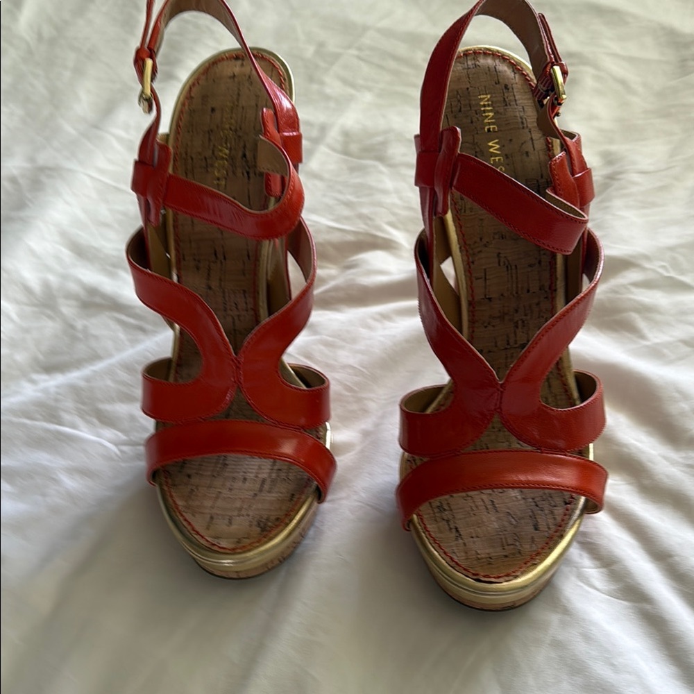 Nine West Orange /Gold Strappy Women's Sandals